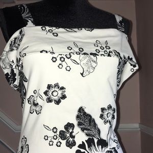 Floral print black and white dress